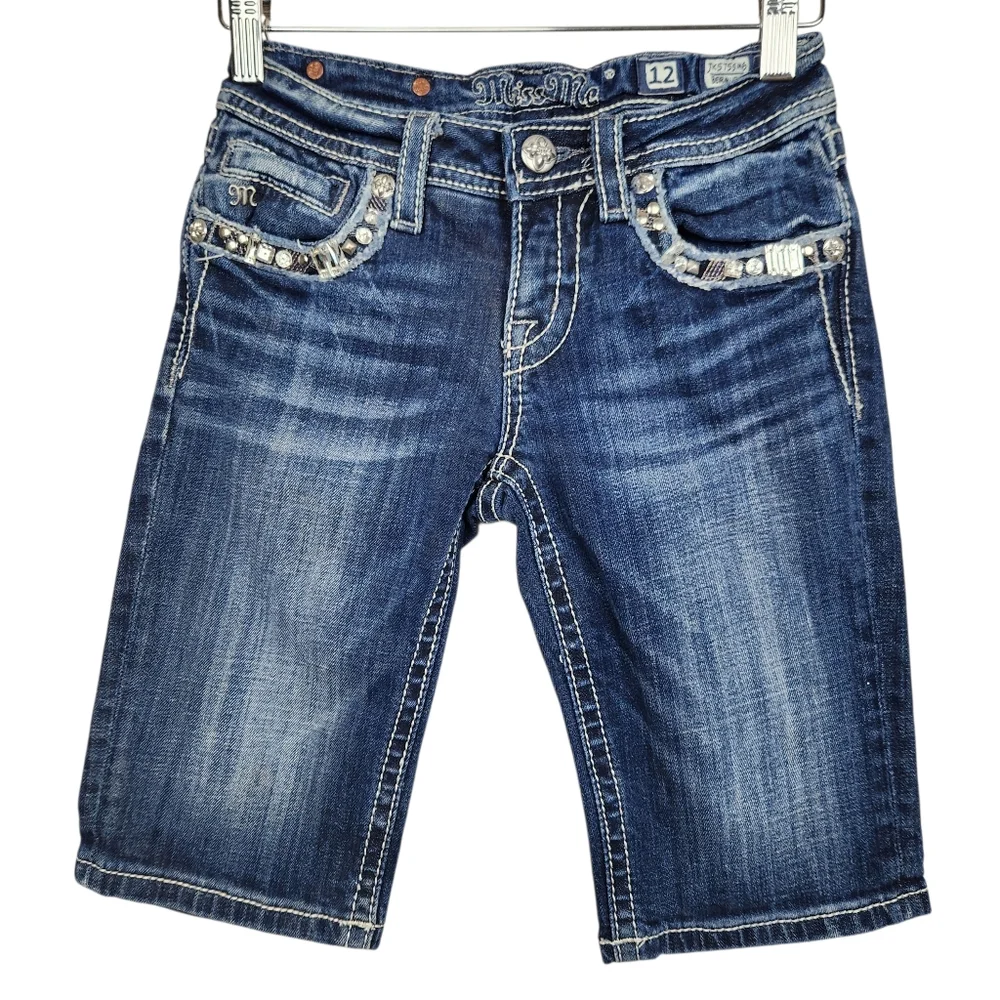 Miss Me Denim Crystal Embelleshed Bermuda Jean Shorts JK5755M6 Girls Size 12